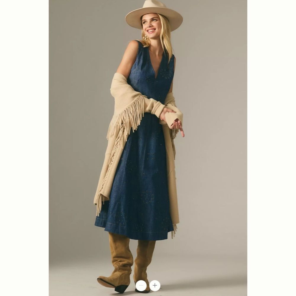 Anthropologie Grommet Denim Midi Dress